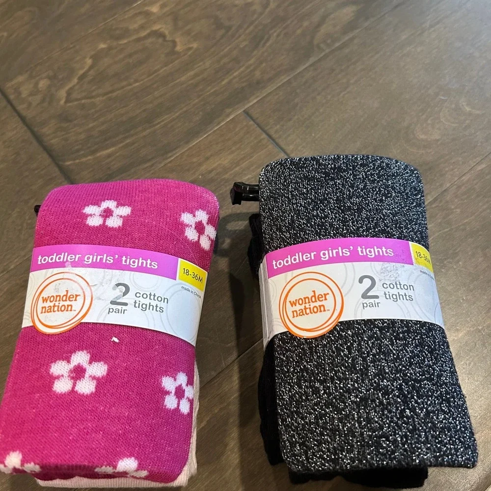 Wonder Nation Toddler Girls Tights Lot of 2‎ packs 18-36M